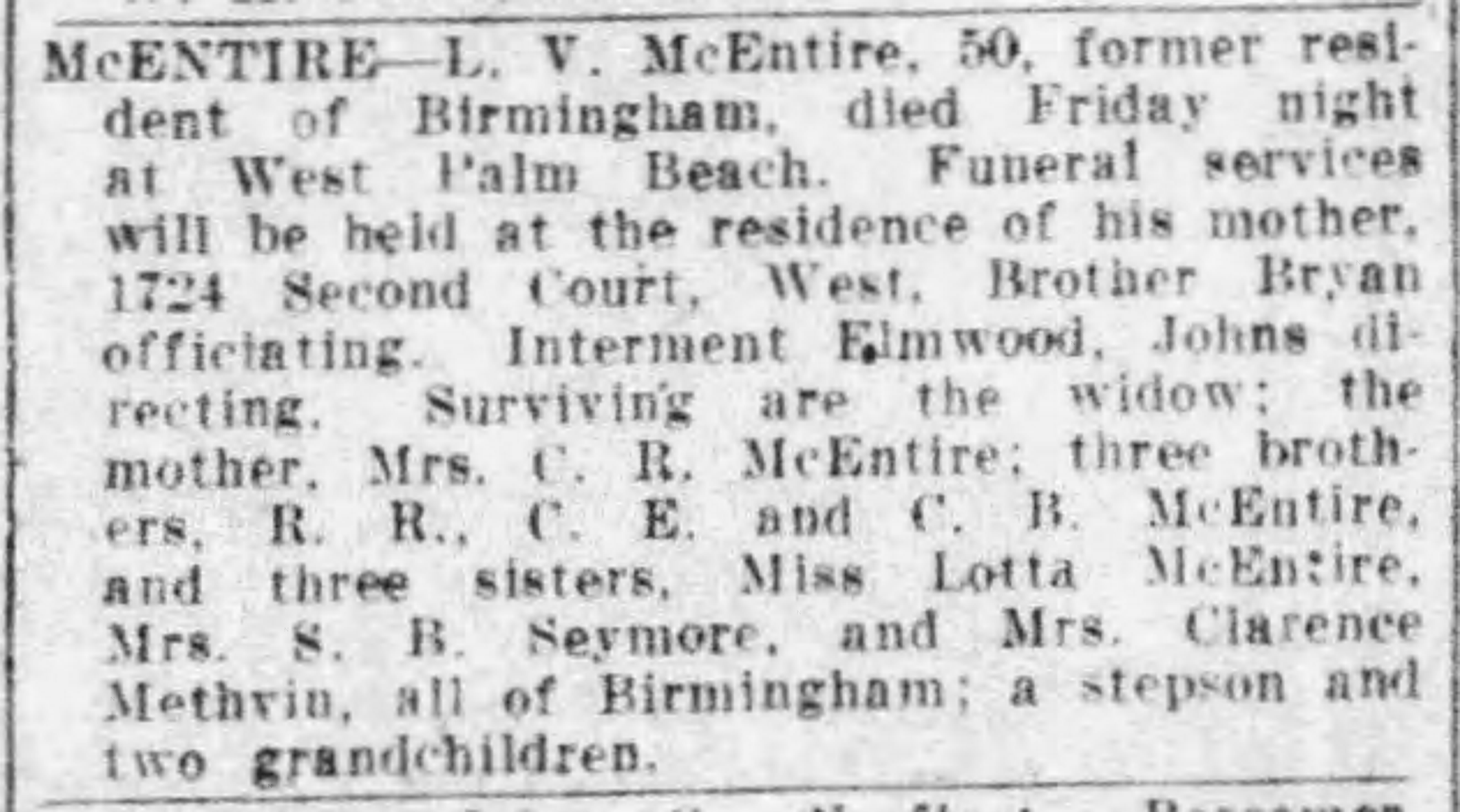 L.V. McEntire obituary